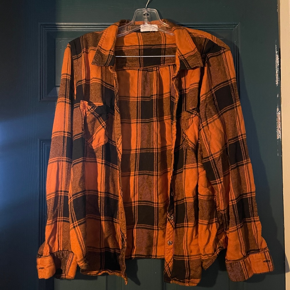 Maurices Orange and Black Plaid Shirt
